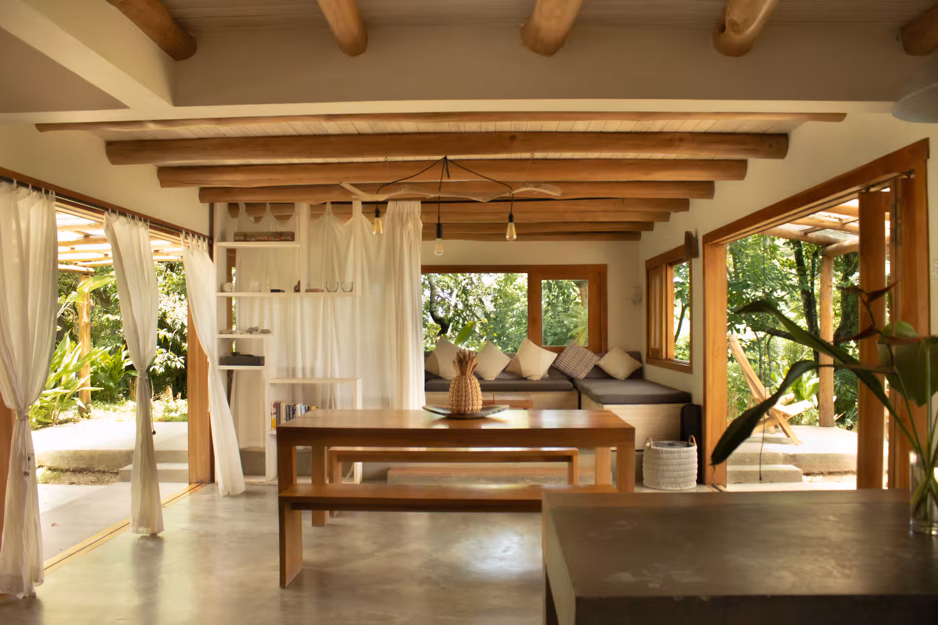 Open dining area with wooden table and chairs