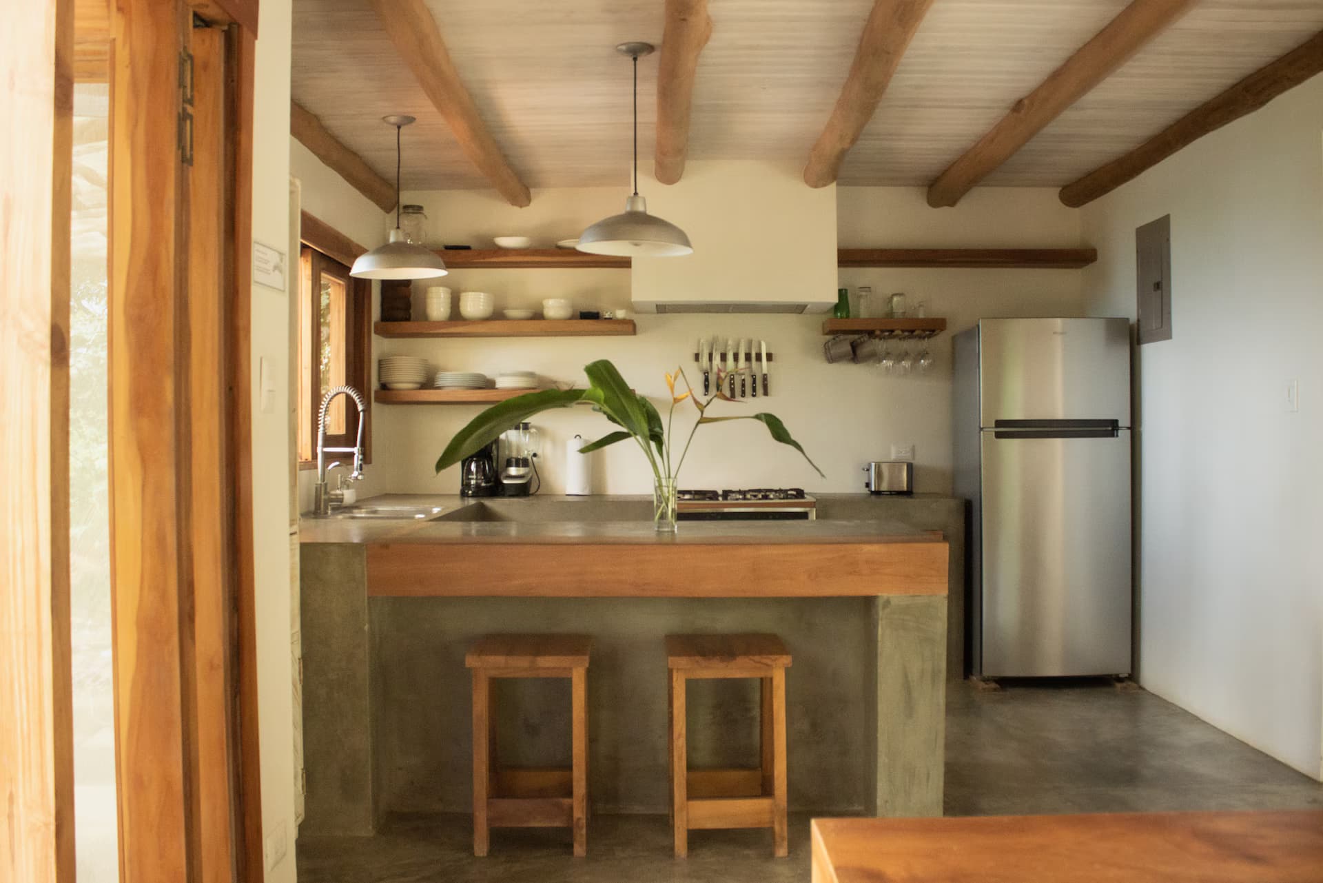 Kitchen with stove and ocean view
